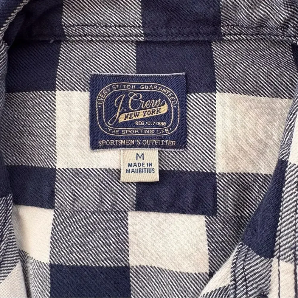 J. Crew Sportmen's Flannel Shirt 100% Cotton Blue & White Plaid BD